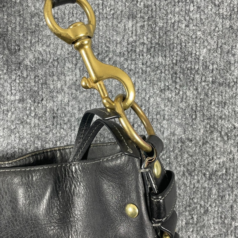 VTG Coach Purse Hobo Black Zoe Leather Cross Body Bag Brass Heavy Charm Tag Y2K - Picture 3 of 16